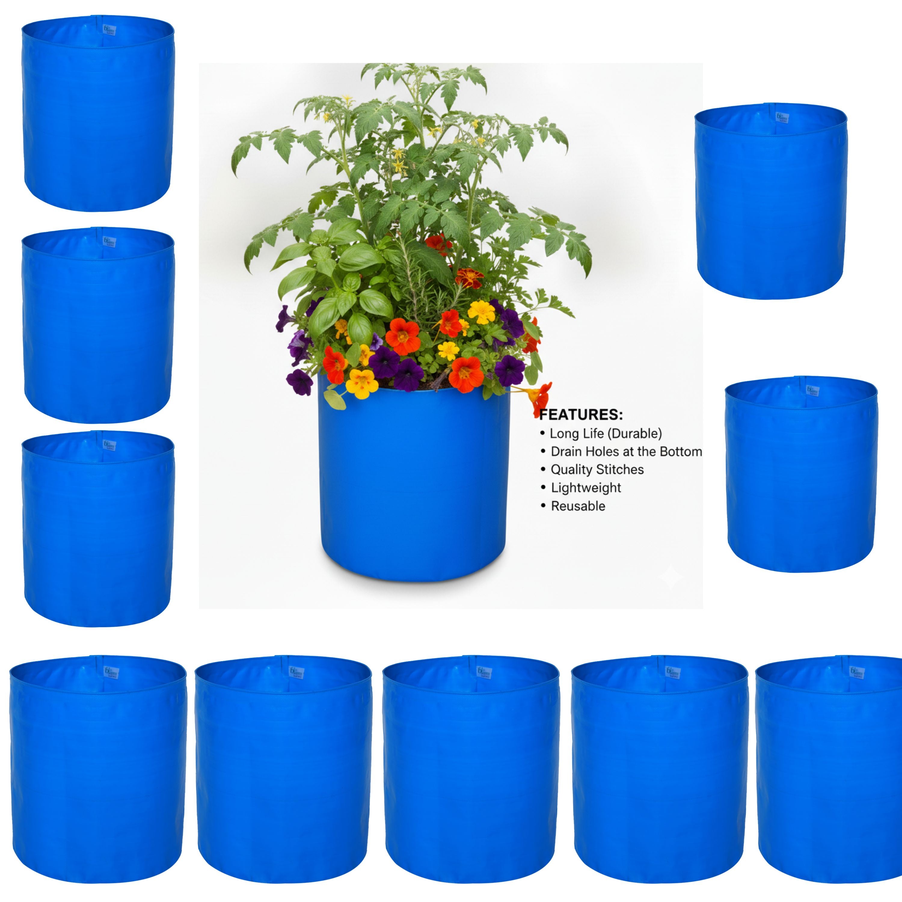 Blue HDPE Growbags 350GSM Combo 9InX9In and 12InX12In