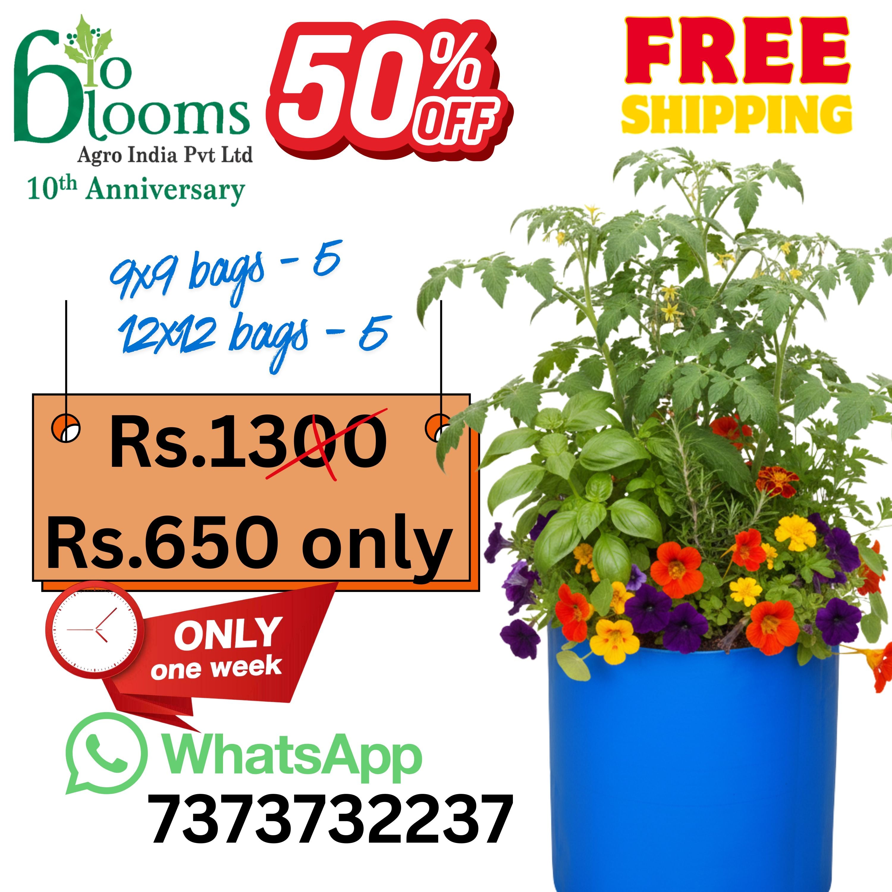 Blue HDPE Growbags 350GSM Combo 9InX9In and 12InX12In