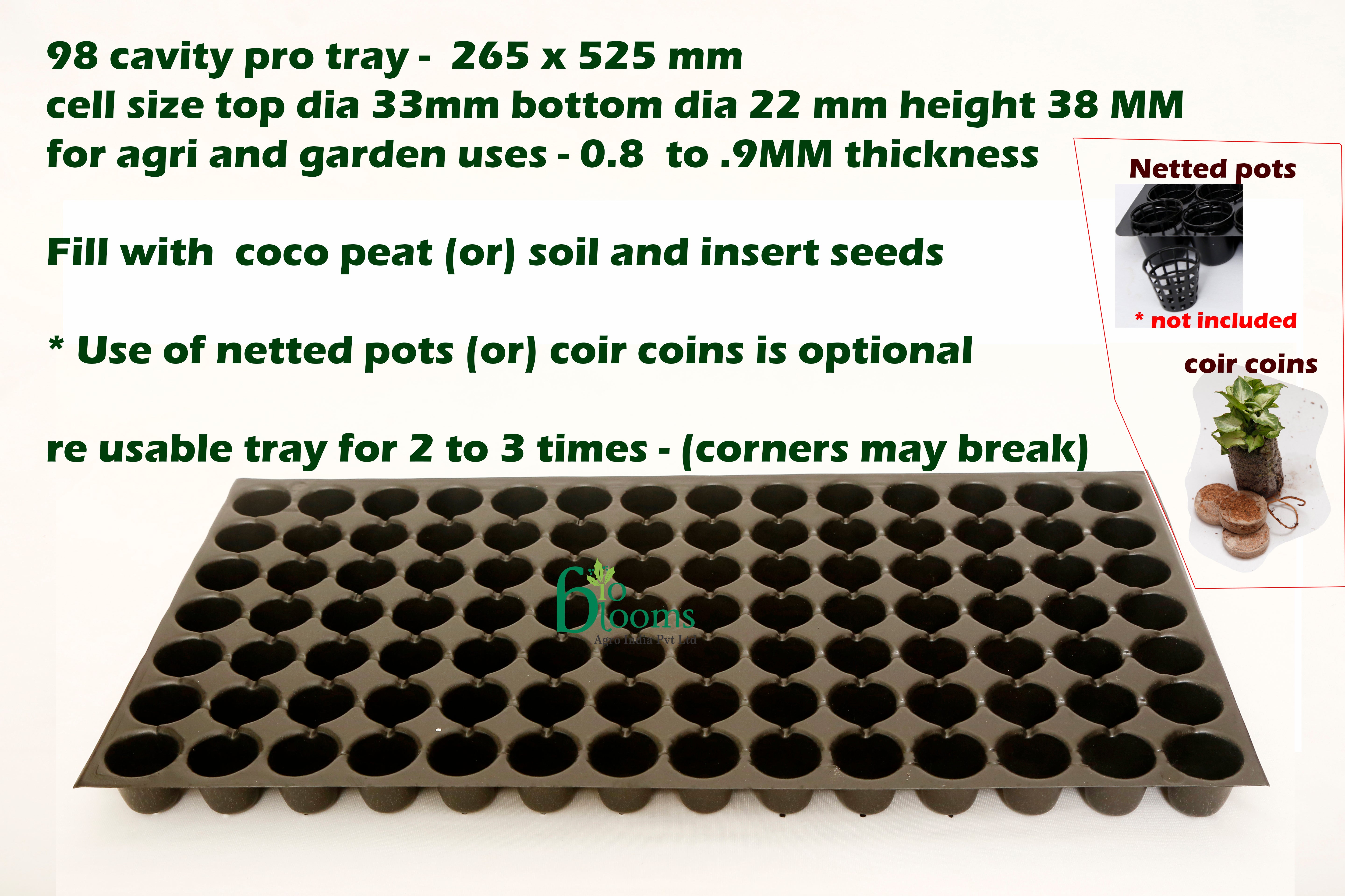 Seedling Tray with 98 Small Cavities for Plants Germination pack of 10 trays
