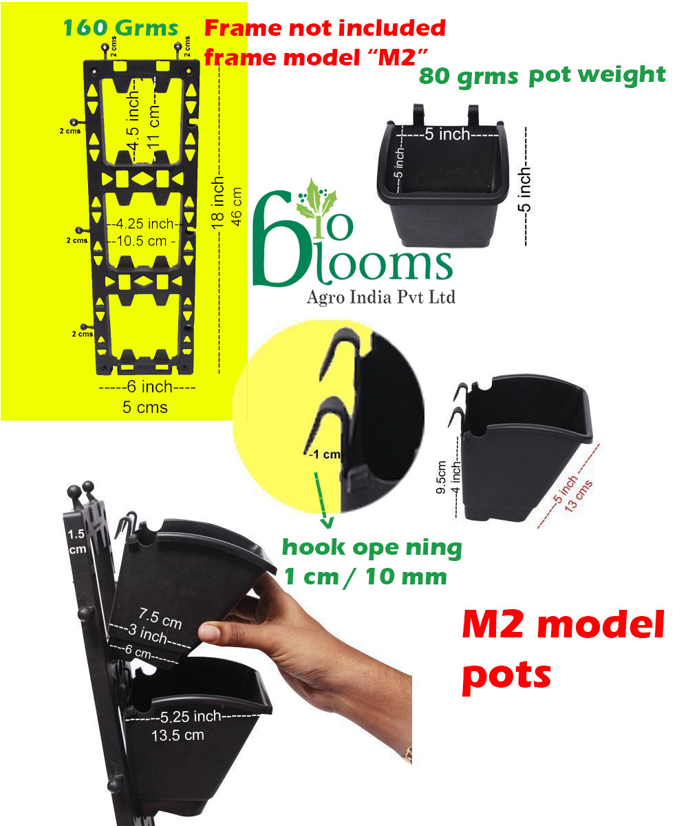 M2 Model Vertical Wall Hanging Garden Pots (Black) - 50 Pots