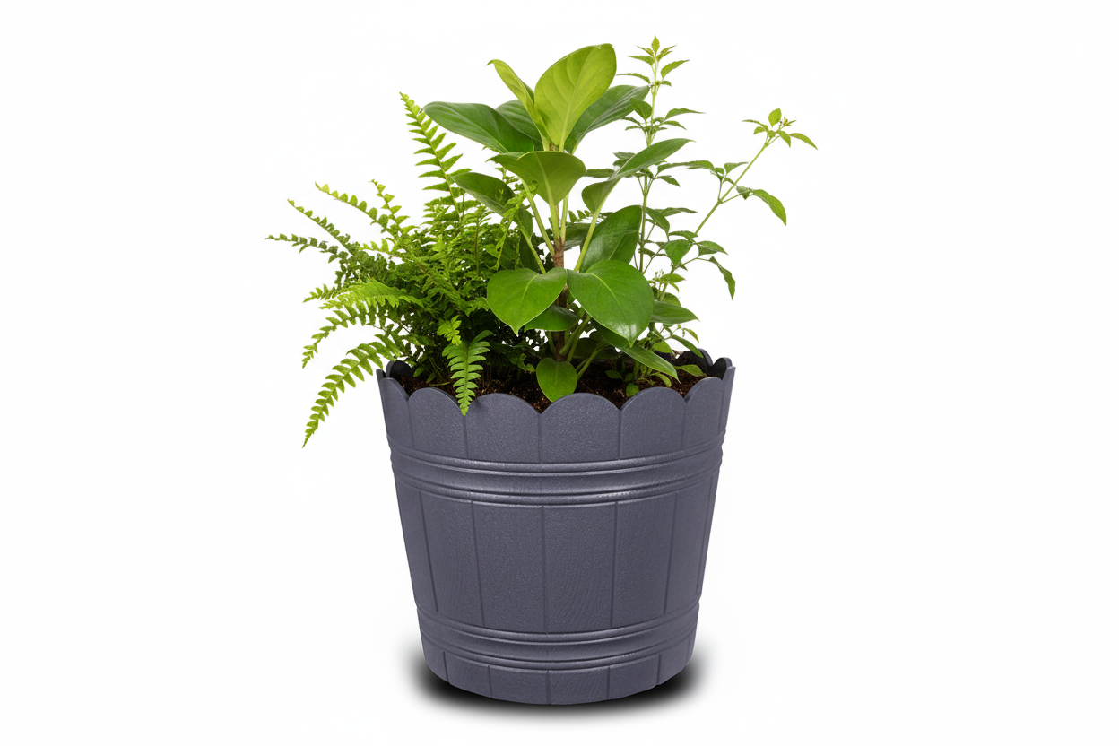 Loto Pot - Decorative Plastic Flower Pot with Scalloped Edge Design, Round Planter for Indoor and Outdoor Garden Use - Pack of 2