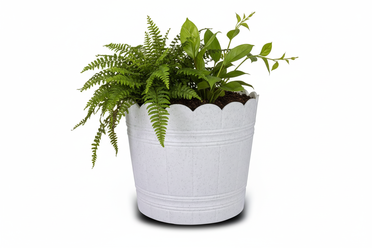 Loto Pot - Decorative Plastic Flower Pot with Scalloped Edge Design, Round Planter for Indoor and Outdoor Garden Use - Pack of 2