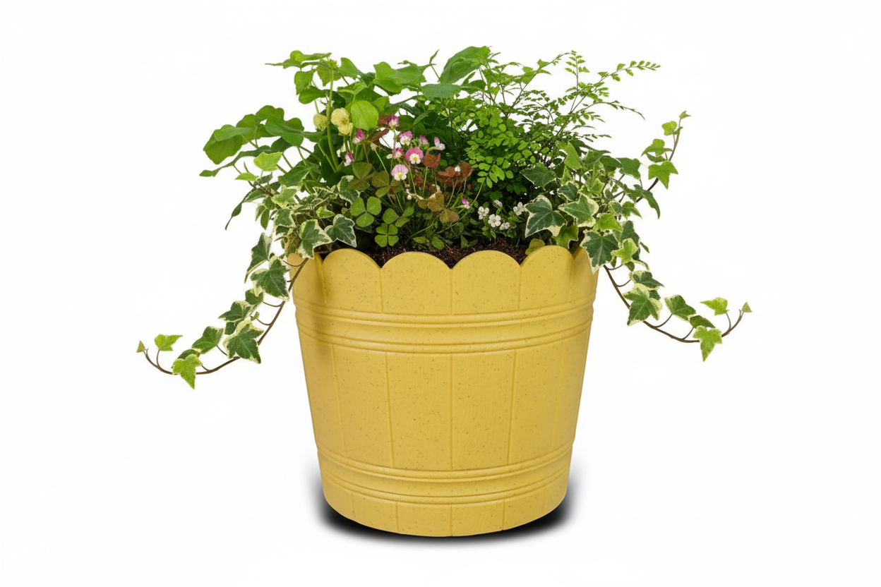 Loto Pot - Decorative Plastic Flower Pot with Scalloped Edge Design, Round Planter for Indoor and Outdoor Garden Use - Pack of 2