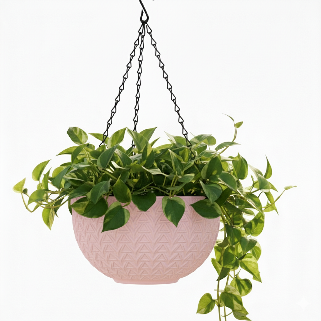 Dollar Nest Pot - Decorative Hanging Planter Pots with Chevron Pattern, Indoor &Outdoor Use - Pack of 4, Plastic, Round