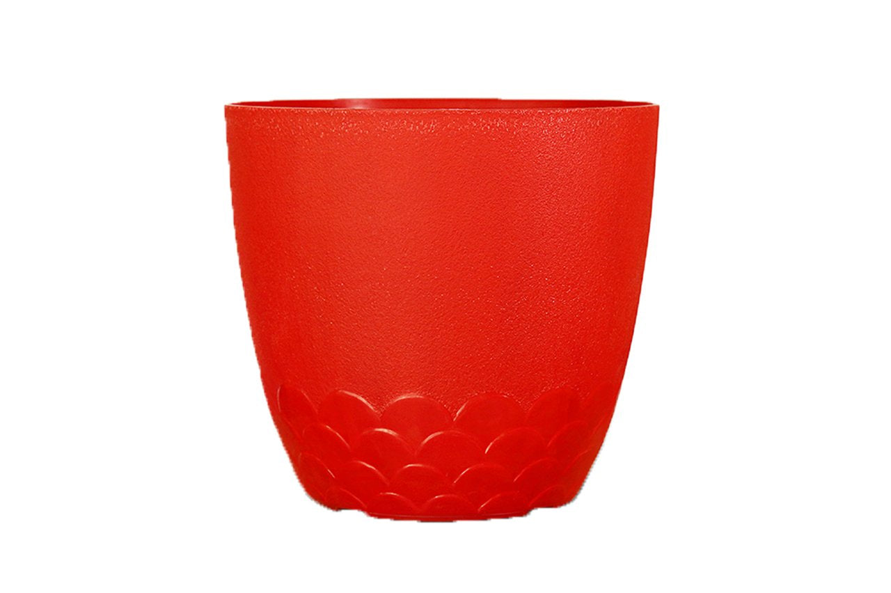Flora Pot - Decorative Plastic Planter Pot with Scalloped Pattern, Indoor & Outdoor Garden Container - Pack Of 2