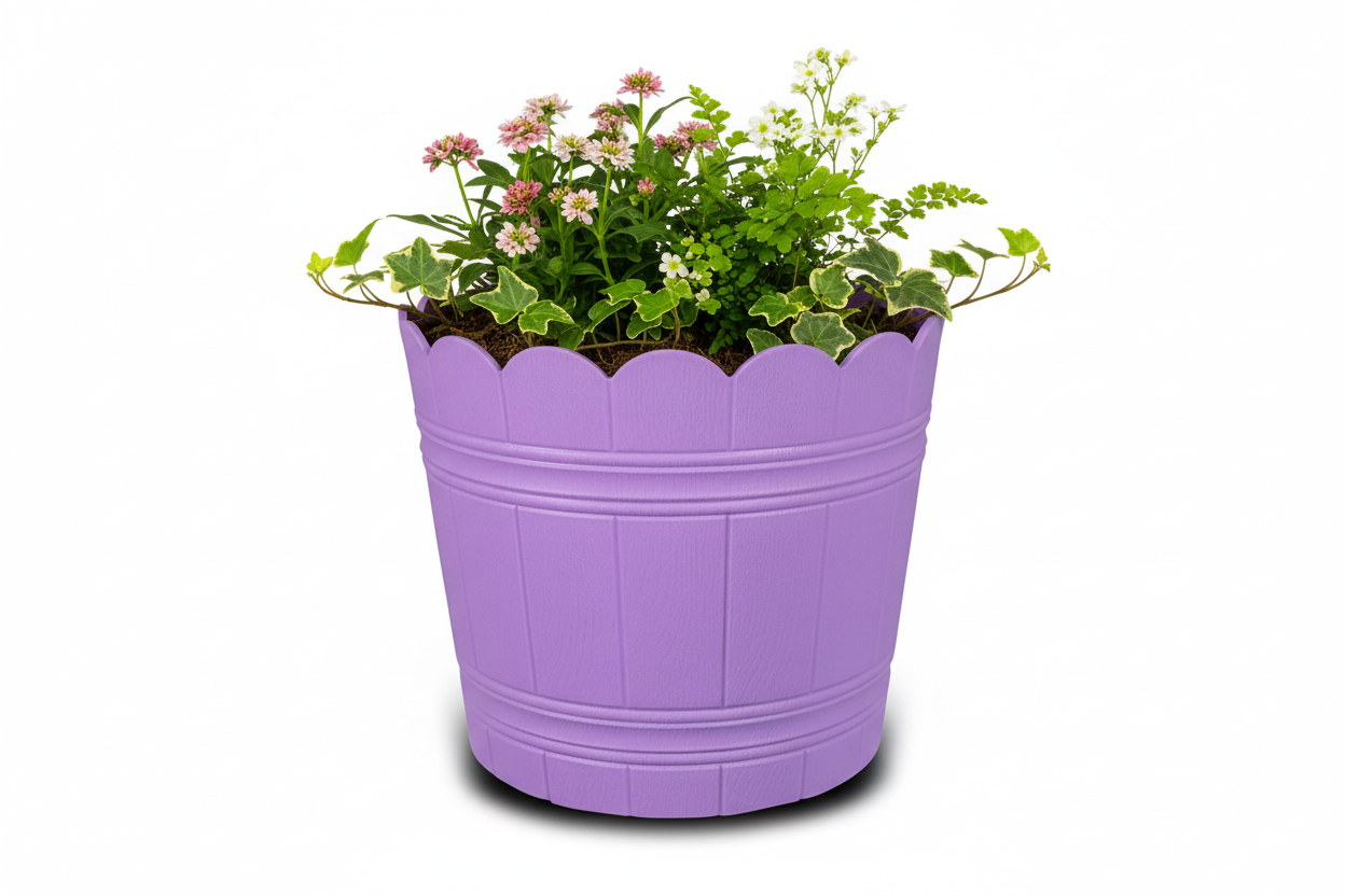 Loto Pot - Decorative Plastic Flower Pot with Scalloped Edge Design, Round Planter for Indoor and Outdoor Garden Use - Pack of 2