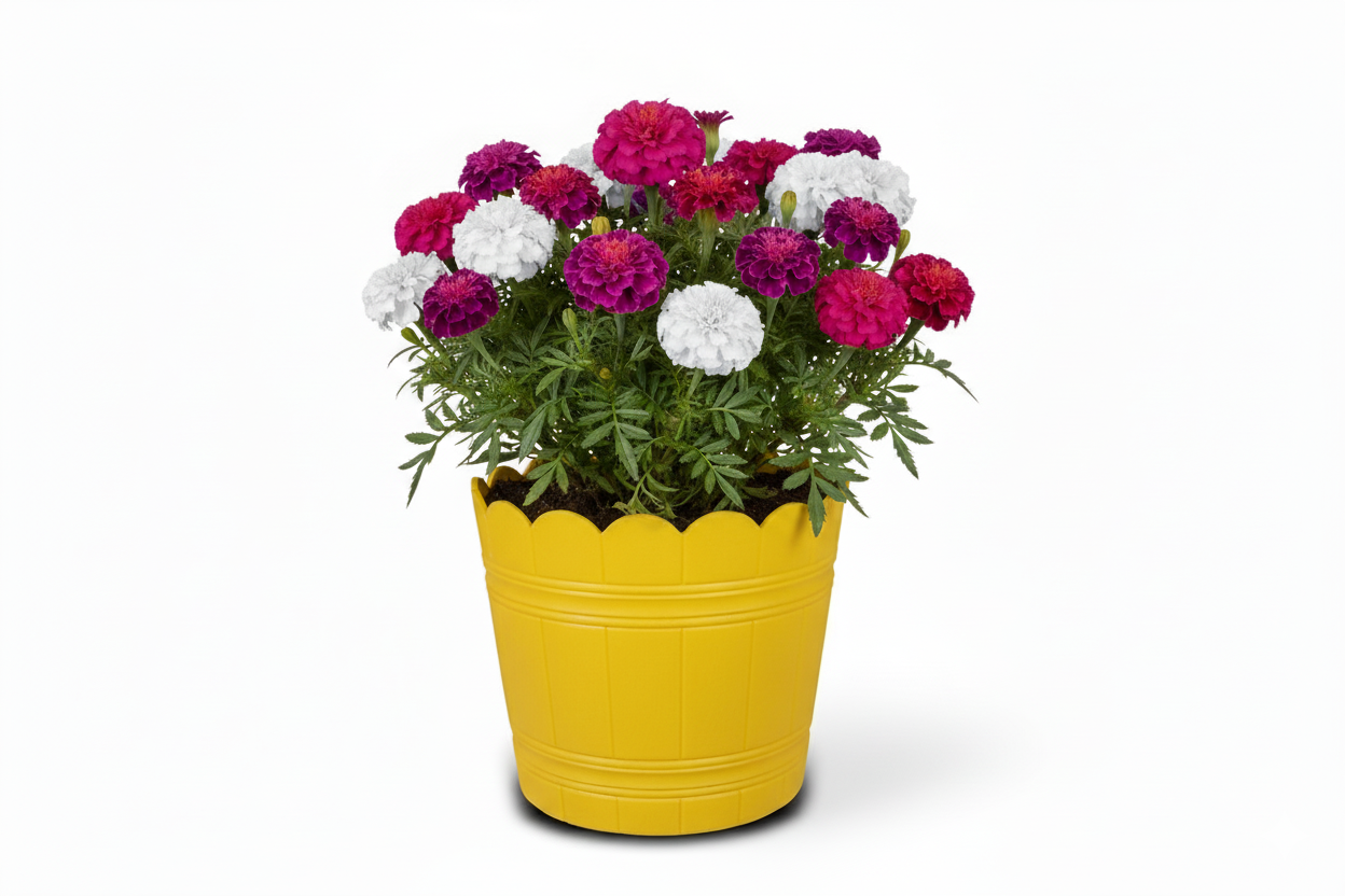 Loto Pot - Decorative Plastic Flower Pot with Scalloped Edge Design, Round Planter for Indoor and Outdoor Garden Use - Pack of 2