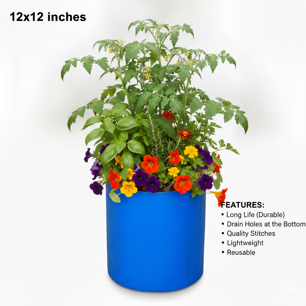 Blue HDPE Growbags 350GSM Combo 9InX9In and 12InX12In