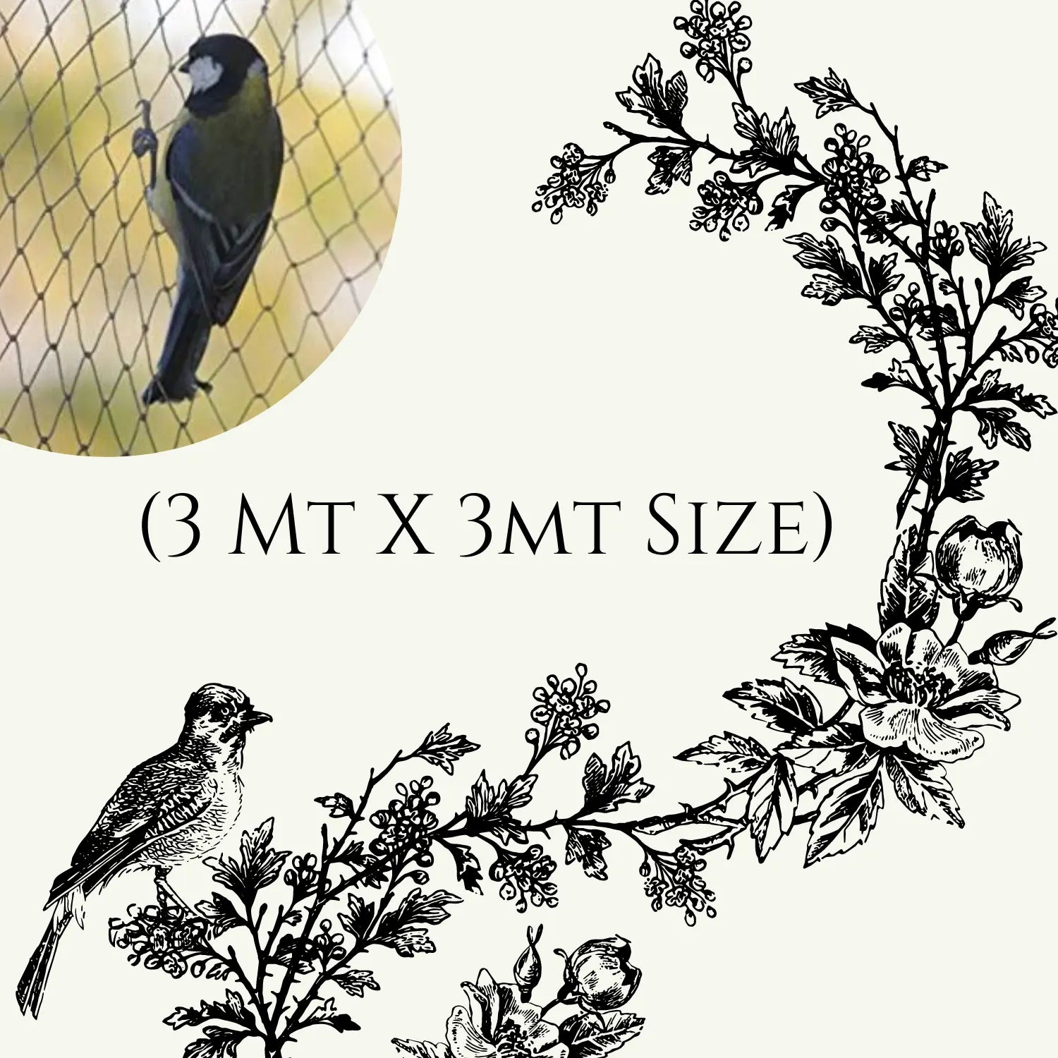 Anti Bird Net,White Color Nylon mesh and (3 mt X 3mt Size)