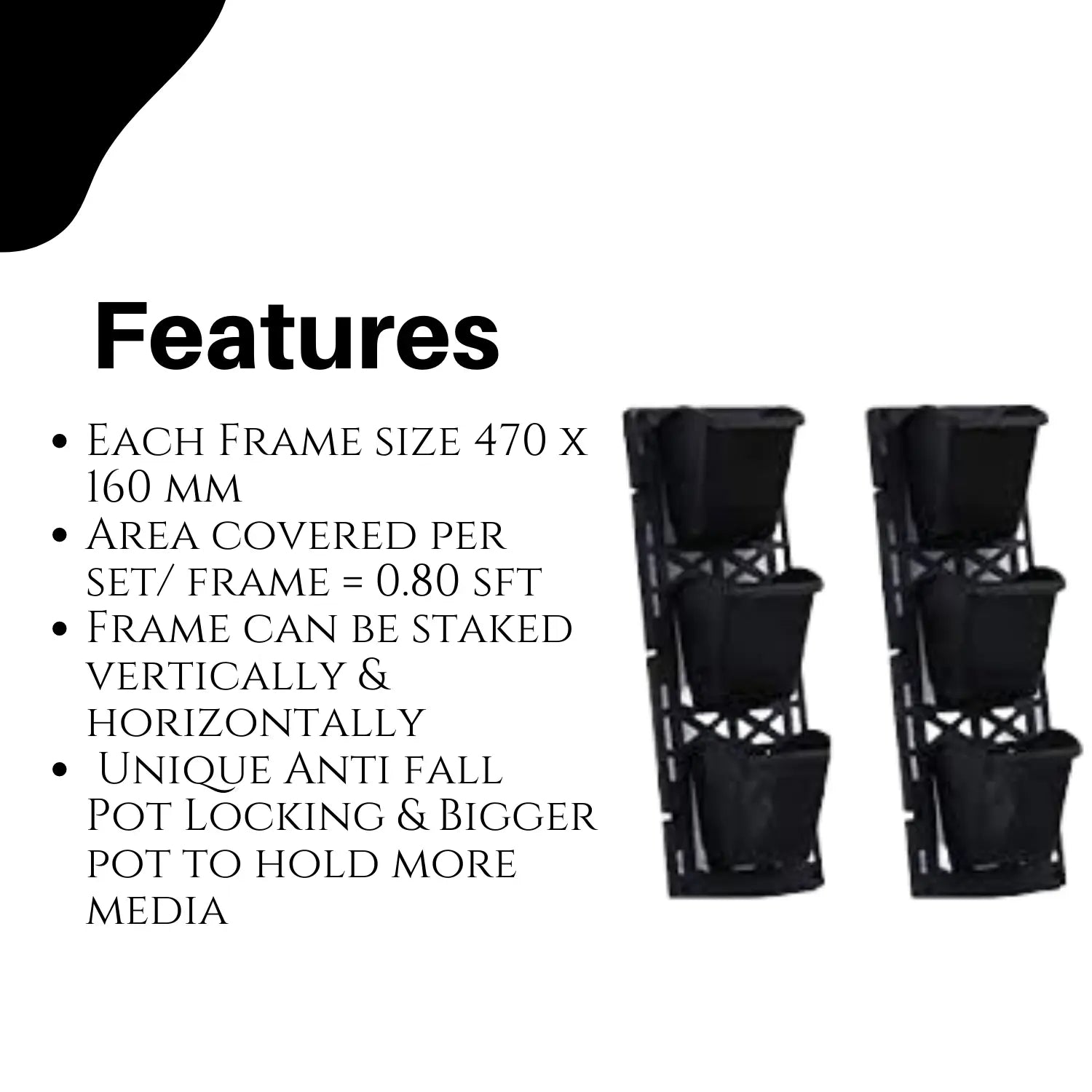 Biowall M4 Dual style panel with pot Black Color Set of 4
