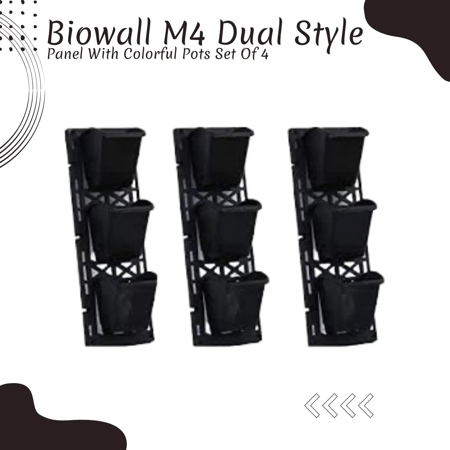 Biowall M4 Dual style panel with pot Black Color Set of 4